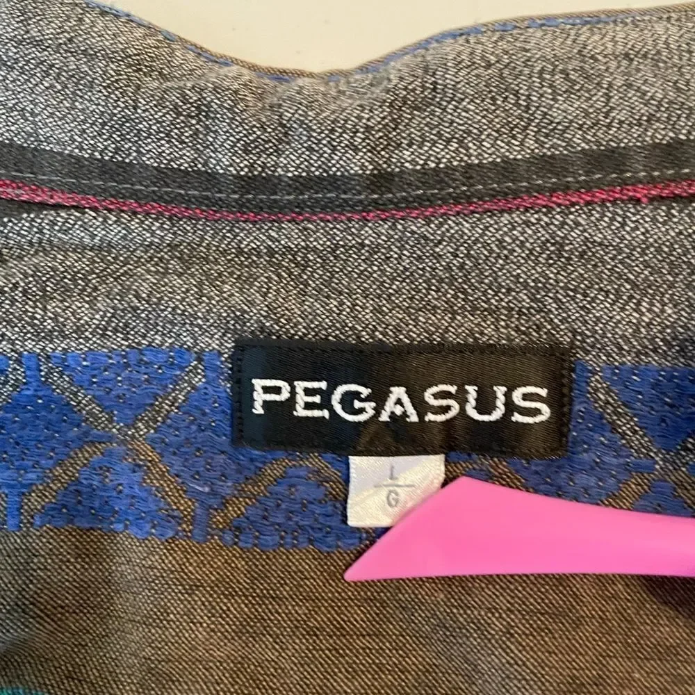 Pegasus Mens Colorful Dress Shirt Large Stitched